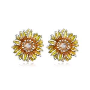 (imagen para) Estos aretes estilo Pandora con diseño de girasoles - BSE867
