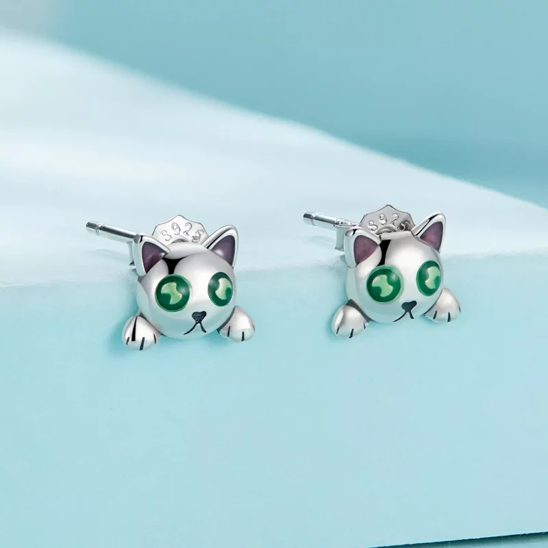 (imagen para) Estos aretes estilo Pandora con forma de gato brillan en la oscuridad - SCE1643 - Ver 2