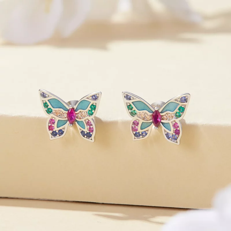 (imagen para) Estos aretes estilo Pandora con mariposas - BSE807 - Ver 2