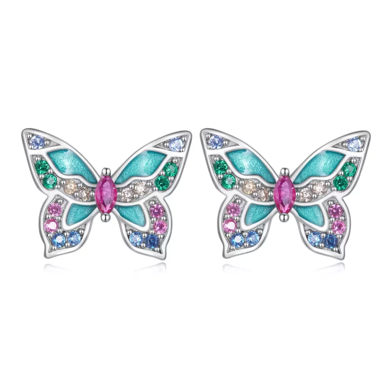 (imagen para) Estos aretes estilo Pandora con mariposas - BSE807 - Ver 3