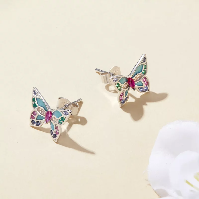 (imagen para) Estos aretes estilo Pandora con mariposas - BSE807 - Ver 4