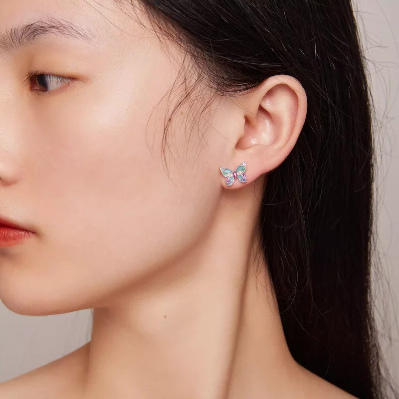 (imagen para) Estos aretes estilo Pandora con mariposas - BSE807 - Ver 5
