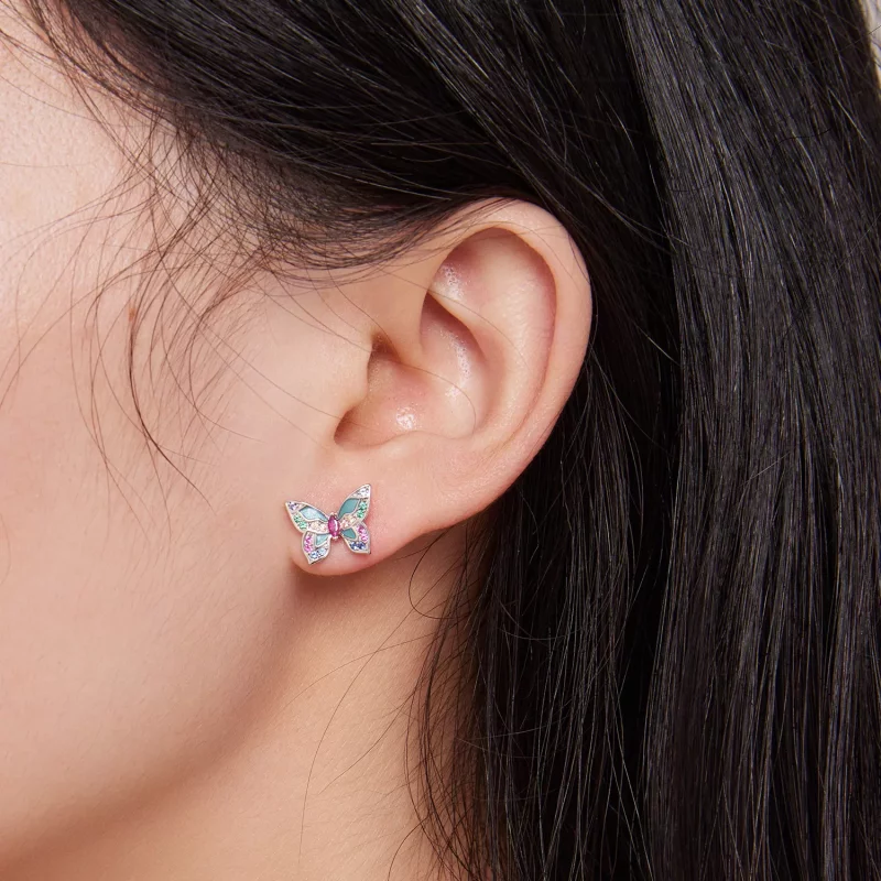 (imagen para) Estos aretes estilo Pandora con mariposas - BSE807 - Ver 6