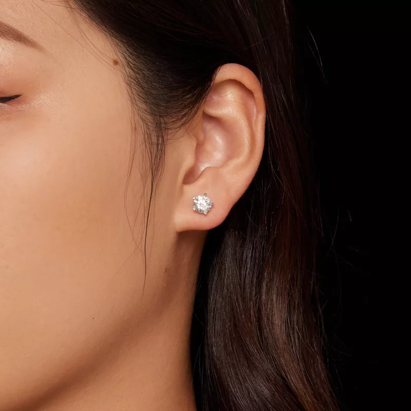 (imagen para) Estos aretes estilo Pandora de 1 quilate de Moissanite - MSE024-L - Ver 2