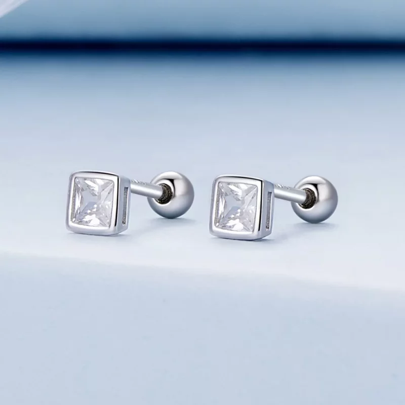 (imagen para) Estos aretes estilo Pandora Mini Princess con zirconia son perfectos - BSE885-S - Ver 2
