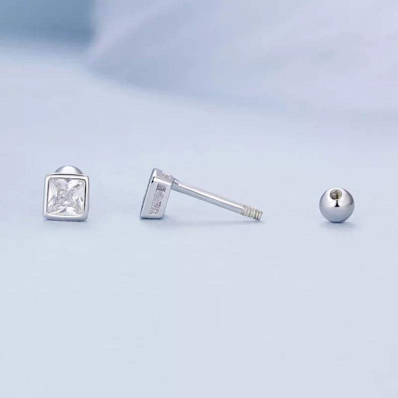 (imagen para) Estos aretes estilo Pandora Mini Princess con zirconia son perfectos - BSE885-S - Ver 4