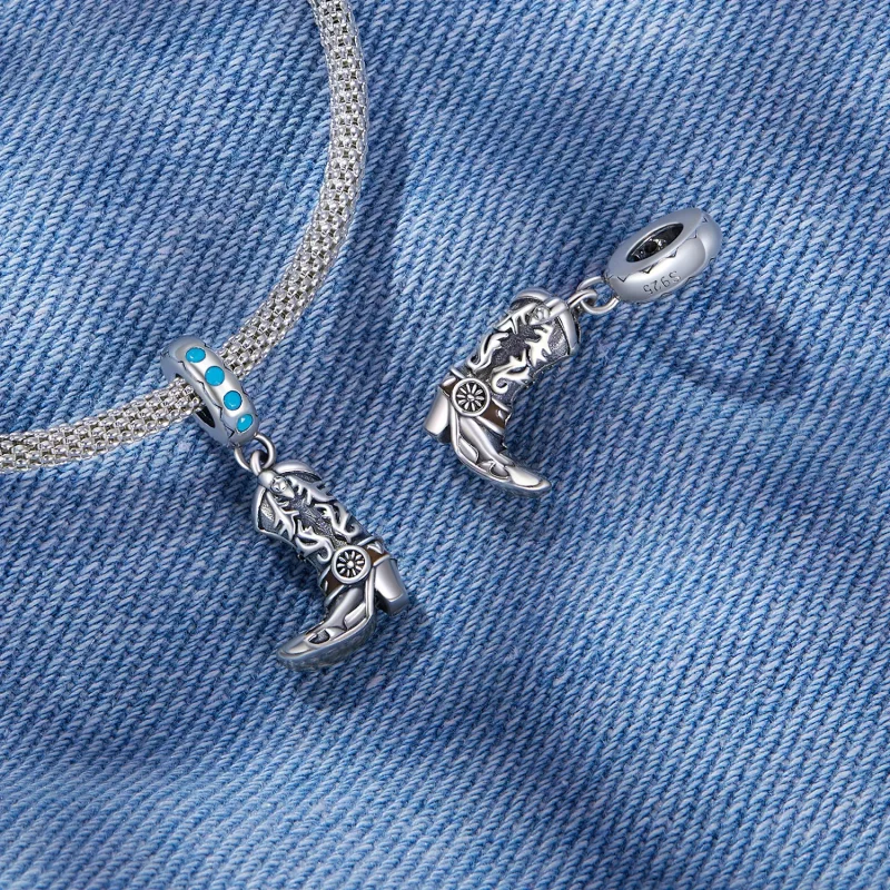 (imagen para) Pandora Estilo Vaquero Botas de Cuero Dangle - SCC2566 - Ver 4