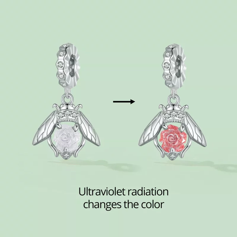 (imagen para) Pendiente colgante de rosa de abeja sensible a la luz estilo Pandora - SCC2598 - Ver 2