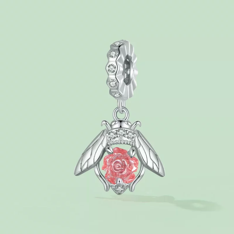 (imagen para) Pendiente colgante de rosa de abeja sensible a la luz estilo Pandora - SCC2598 - Ver 3
