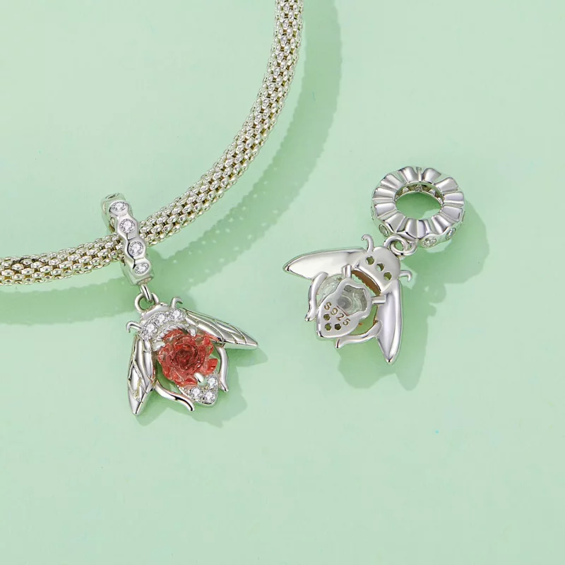 (imagen para) Pendiente colgante de rosa de abeja sensible a la luz estilo Pandora - SCC2598 - Ver 5