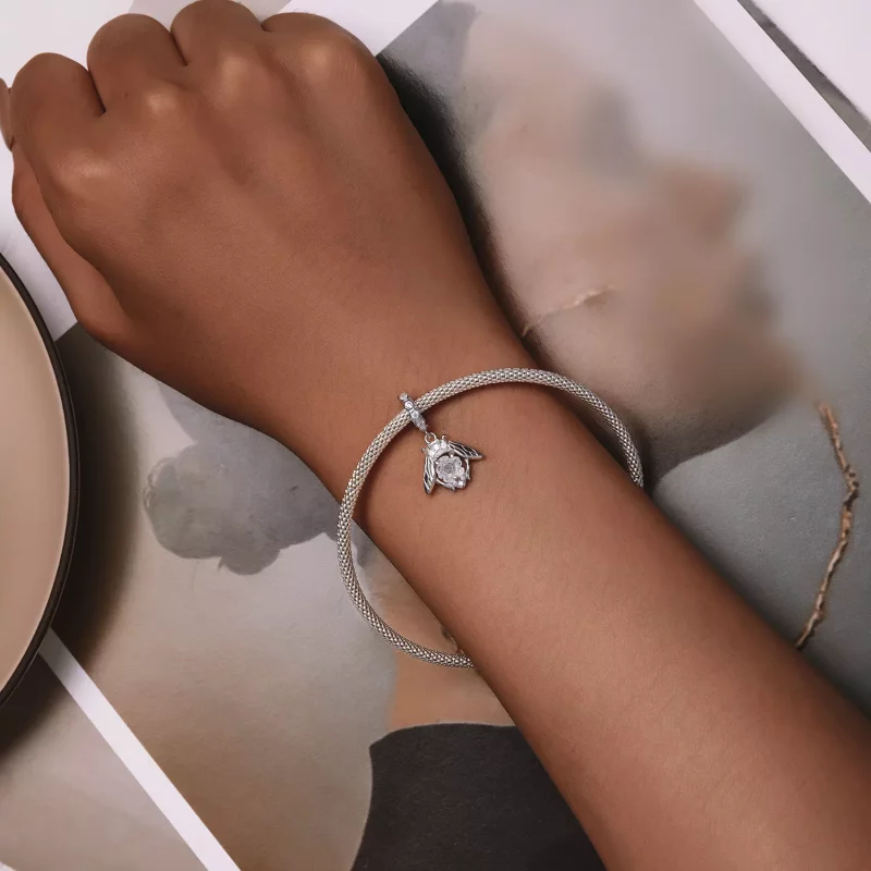 (imagen para) Pendiente colgante de rosa de abeja sensible a la luz estilo Pandora - SCC2598 - Ver 7