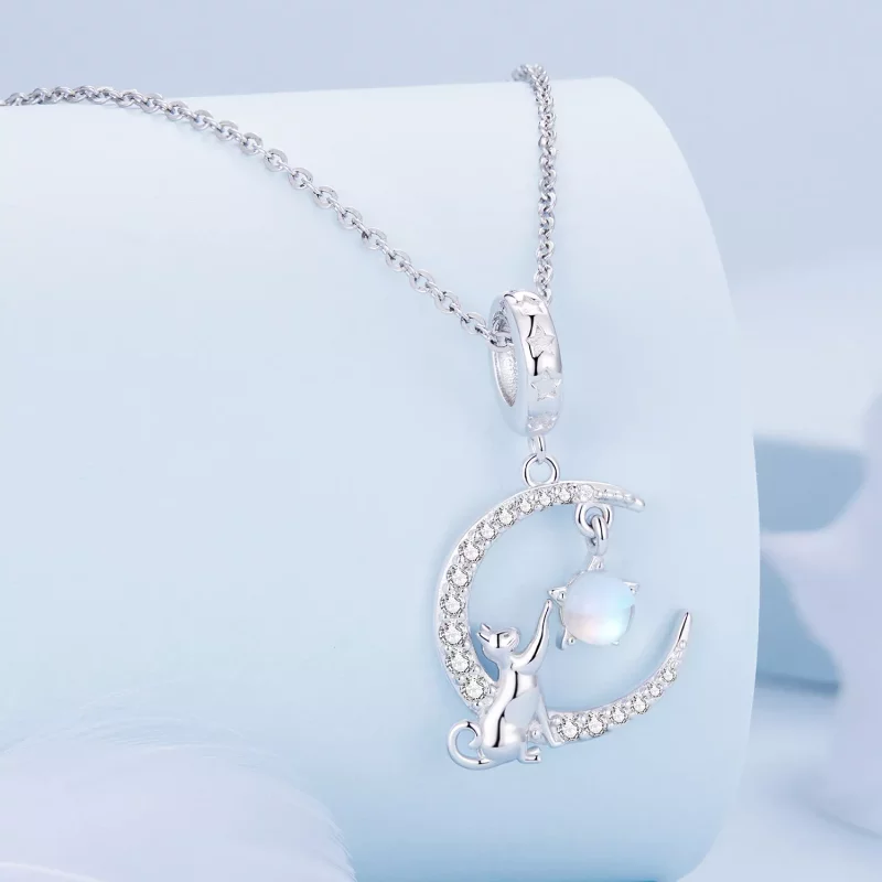 (imagen para) Pendiente colgante estilo Pandora con gato lunar - BSC810 - Ver 2
