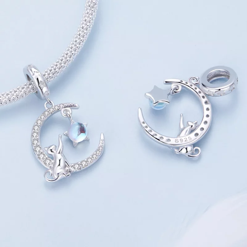(imagen para) Pendiente colgante estilo Pandora con gato lunar - BSC810 - Ver 4