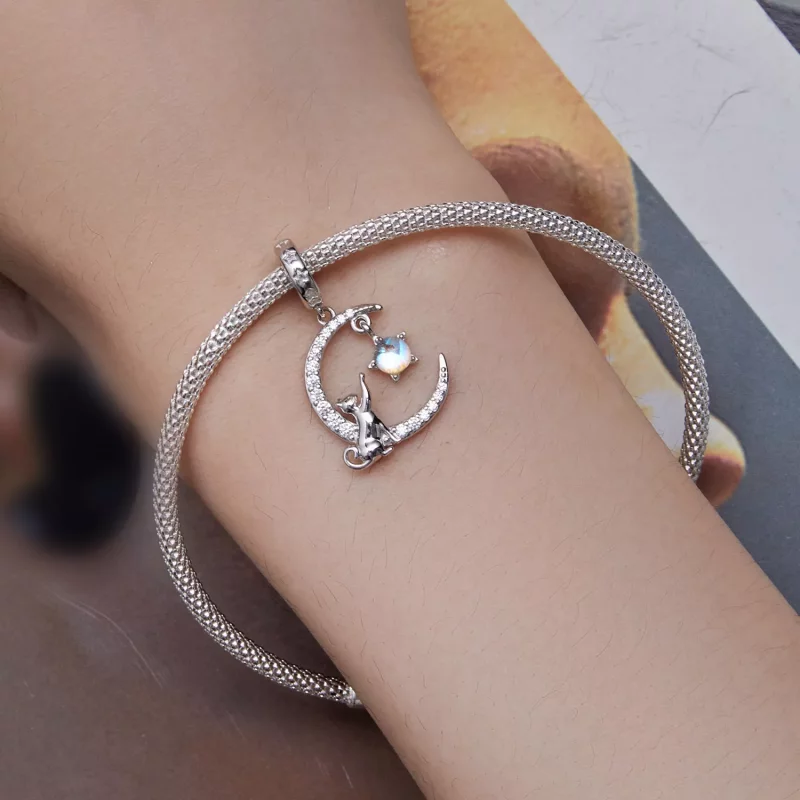 (imagen para) Pendiente colgante estilo Pandora con gato lunar - BSC810 - Ver 8