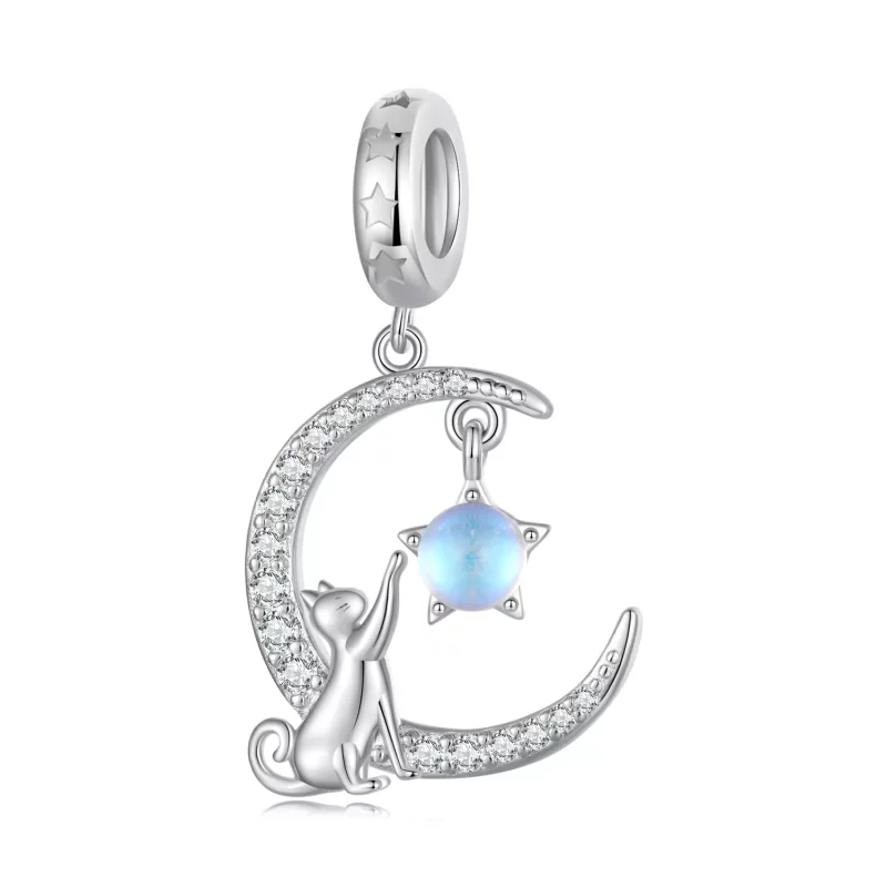 (imagen para) Pendiente colgante estilo Pandora con gato lunar - BSC810 - Ver 9