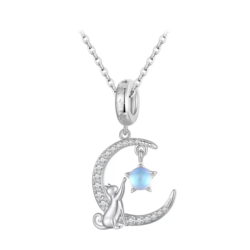 (imagen para) Pendiente colgante estilo Pandora con gato lunar - BSC810 - Ver 10