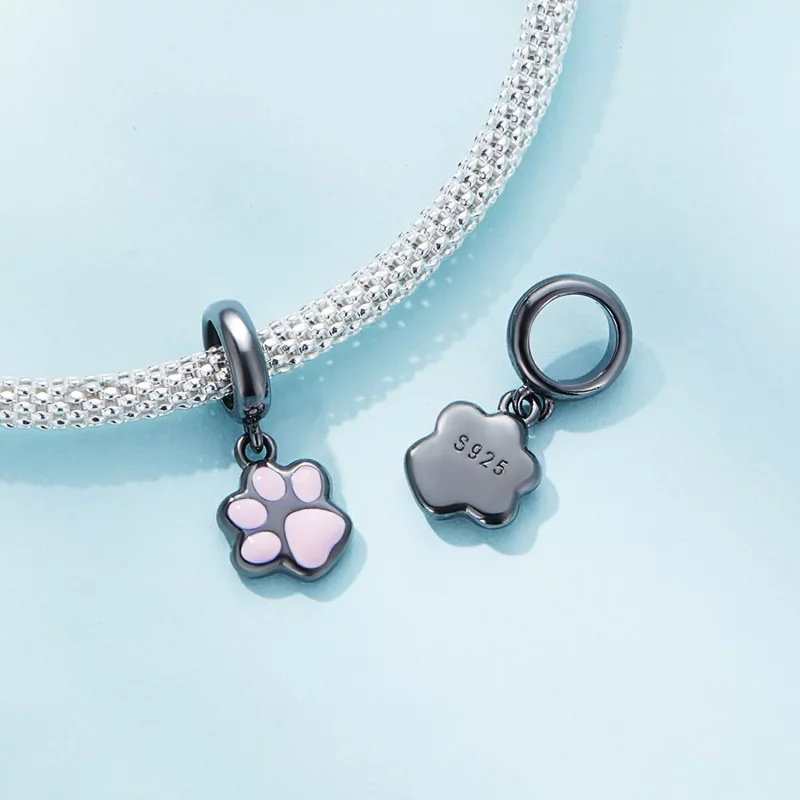 (imagen para) Pendiente colgante estilo Pandora en forma de garra de gato negro miniatura - SC - Ver 4