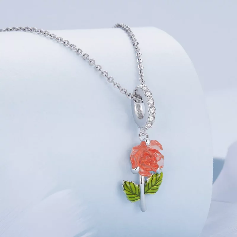 (imagen para) Pendiente con dije de cristal estilo Pandora con forma de rosa - BSC824-OG - Ver 2