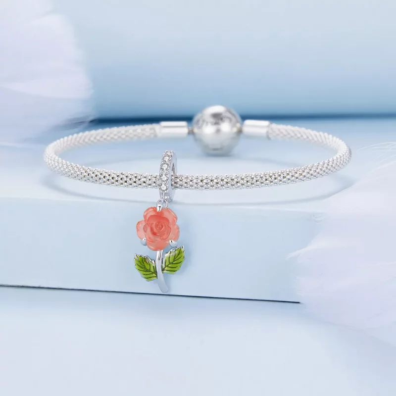 (imagen para) Pendiente con dije de cristal estilo Pandora con forma de rosa - BSC824-OG - Ver 3
