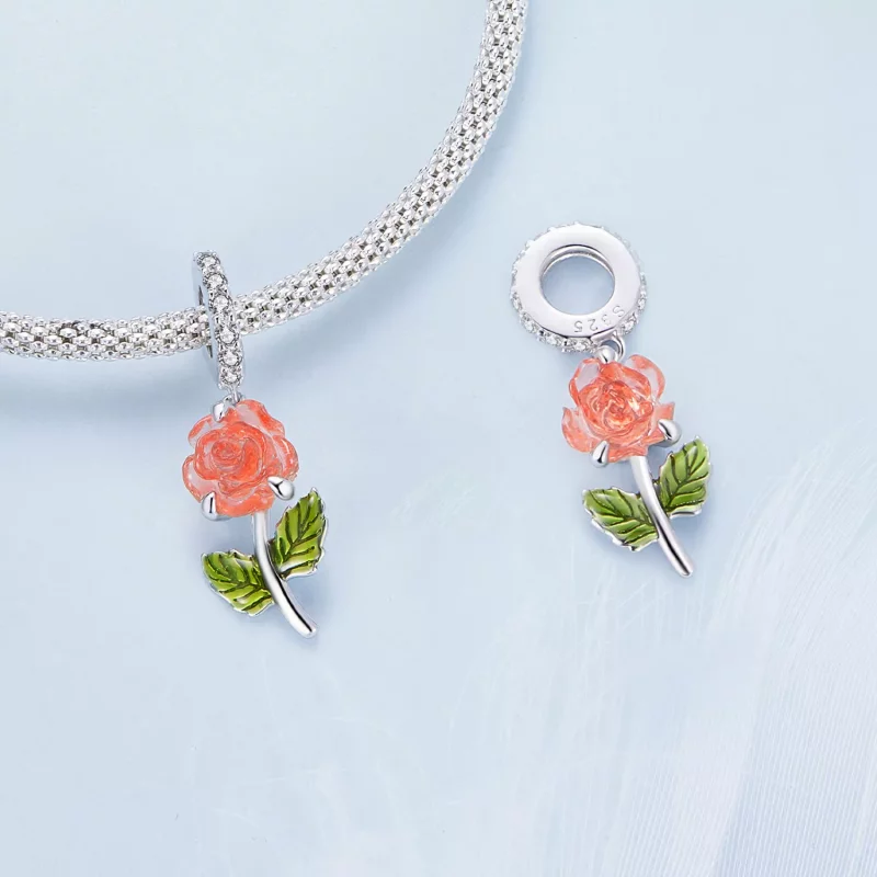 (imagen para) Pendiente con dije de cristal estilo Pandora con forma de rosa - BSC824-OG - Ver 4