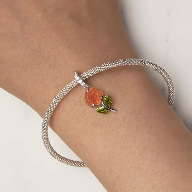(imagen para) Pendiente con dije de cristal estilo Pandora con forma de rosa - BSC824-OG - Ver 6