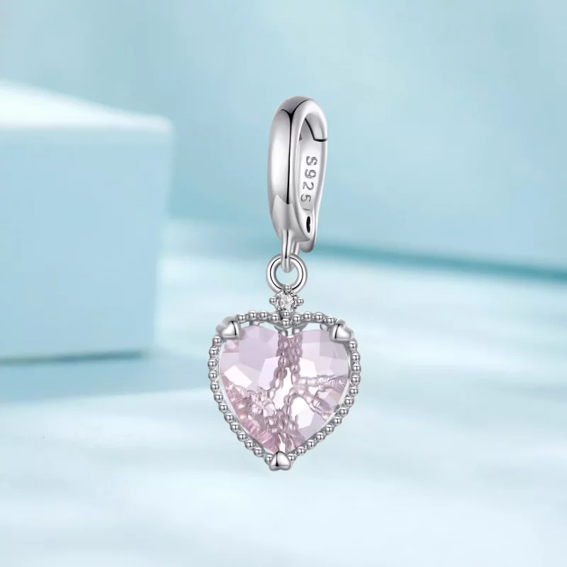 (imagen para) Pendiente de corazón rosa estilo Pandora con colgante - SCC2594 - Ver 2