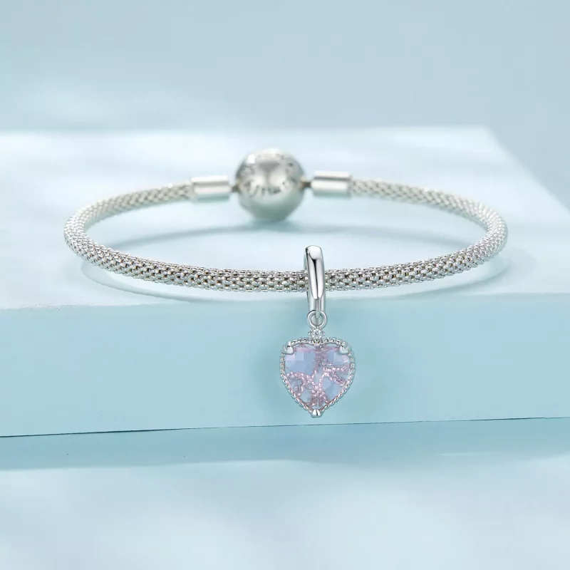 (imagen para) Pendiente de corazón rosa estilo Pandora con colgante - SCC2594 - Ver 3