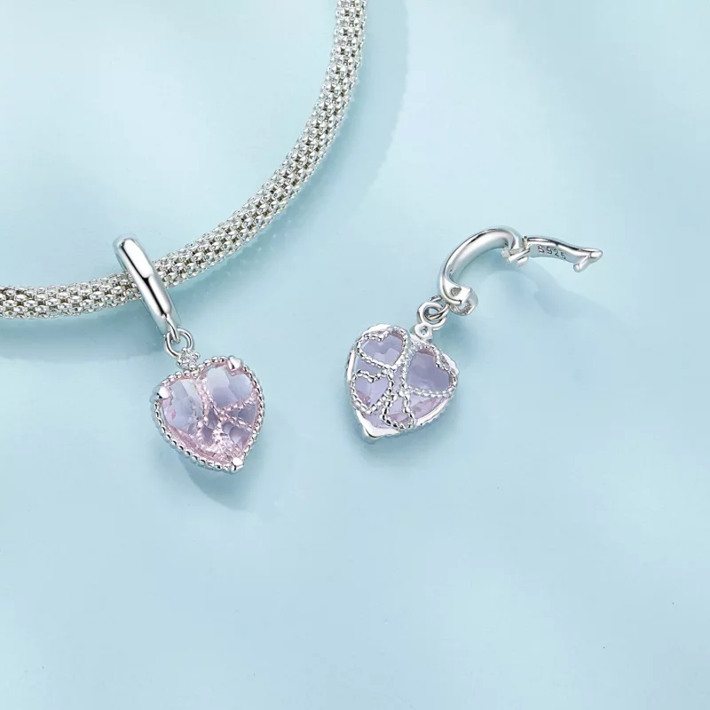 (imagen para) Pendiente de corazón rosa estilo Pandora con colgante - SCC2594 - Ver 4