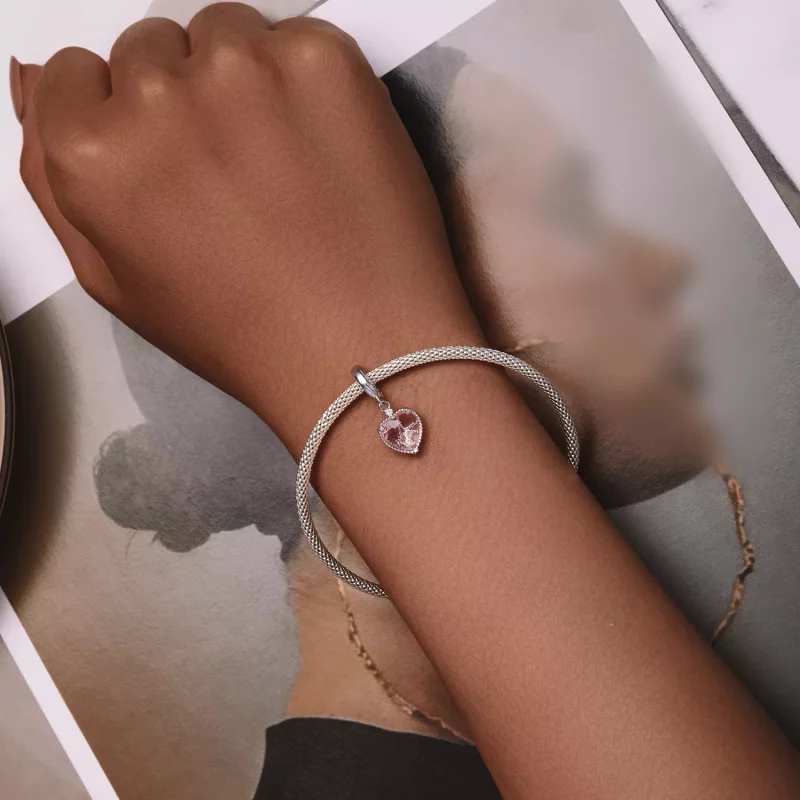 (imagen para) Pendiente de corazón rosa estilo Pandora con colgante - SCC2594 - Ver 5