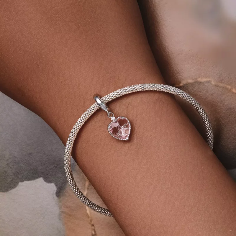 (imagen para) Pendiente de corazón rosa estilo Pandora con colgante - SCC2594 - Ver 6