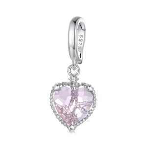 Pendiente de corazón rosa estilo Pandora con colgante - SCC2594 (imagen para) Pendiente de corazón rosa estilo Pandora con colgante - SCC2594