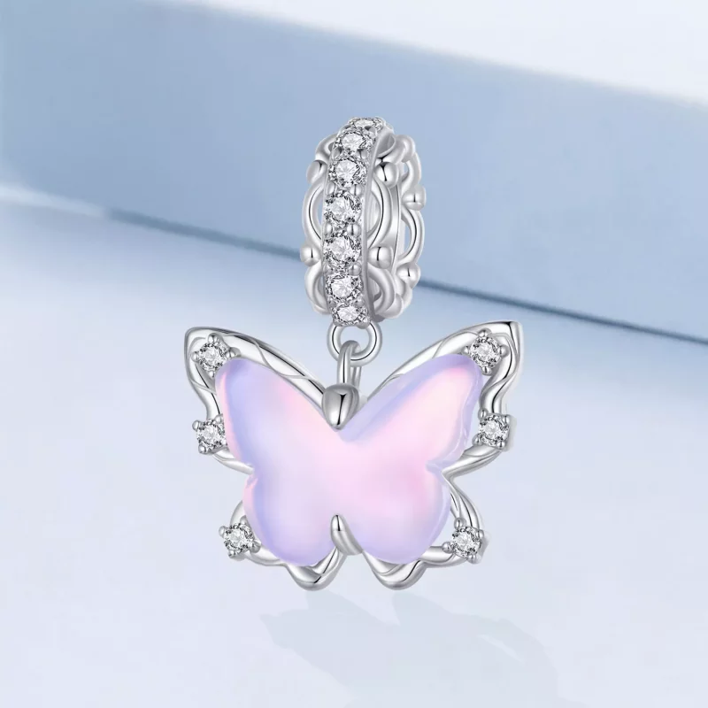 (imagen para) Pendiente de Encaje con Mariposa Colgante Estilo Pandora - BSC925 - Ver 2