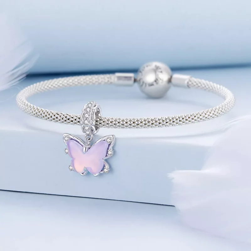 (imagen para) Pendiente de Encaje con Mariposa Colgante Estilo Pandora - BSC925 - Ver 3
