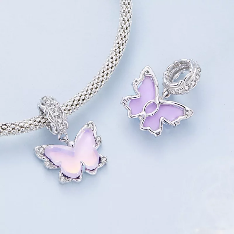 (imagen para) Pendiente de Encaje con Mariposa Colgante Estilo Pandora - BSC925 - Ver 4