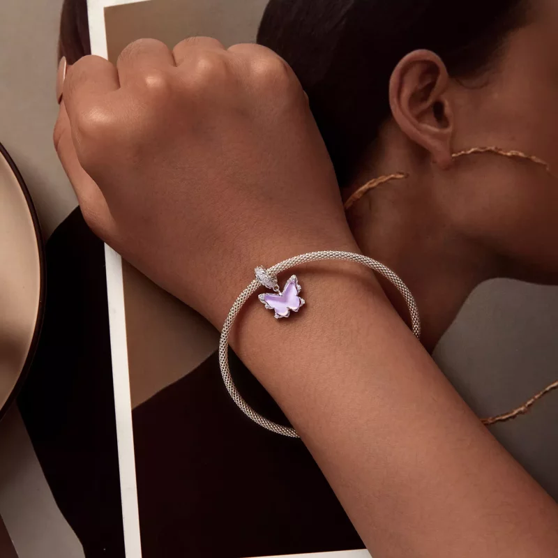 (imagen para) Pendiente de Encaje con Mariposa Colgante Estilo Pandora - BSC925 - Ver 5