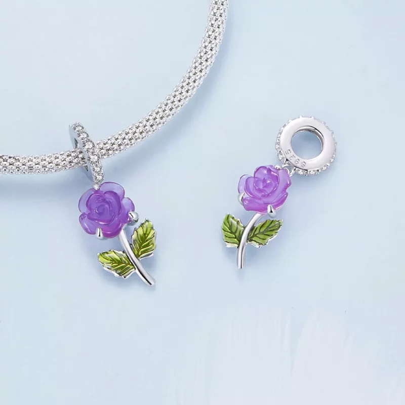 (imagen para) Pendiente de estilo Pandora con cristal en forma de rosa - BSC824-VT - Ver 4