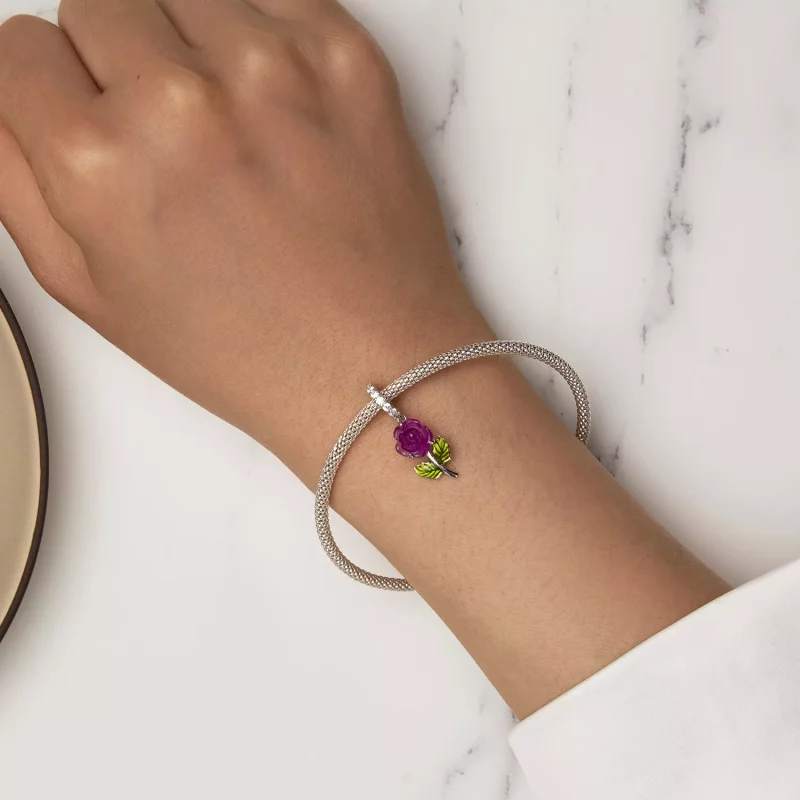 (imagen para) Pendiente de estilo Pandora con cristal en forma de rosa - BSC824-VT - Ver 5