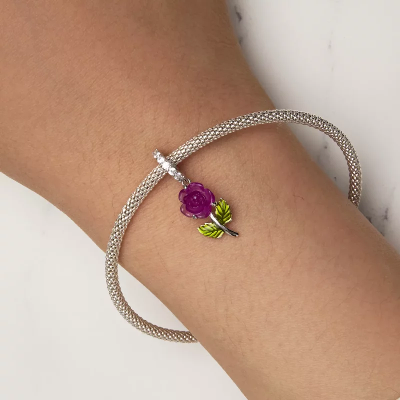 (imagen para) Pendiente de estilo Pandora con cristal en forma de rosa - BSC824-VT - Ver 6