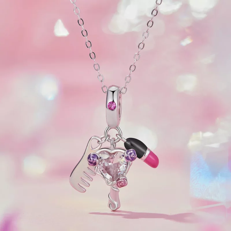 (imagen para) Pendiente de estilo Pandora con peine, lápiz labial y espejo - SCC2474 - Ver 2