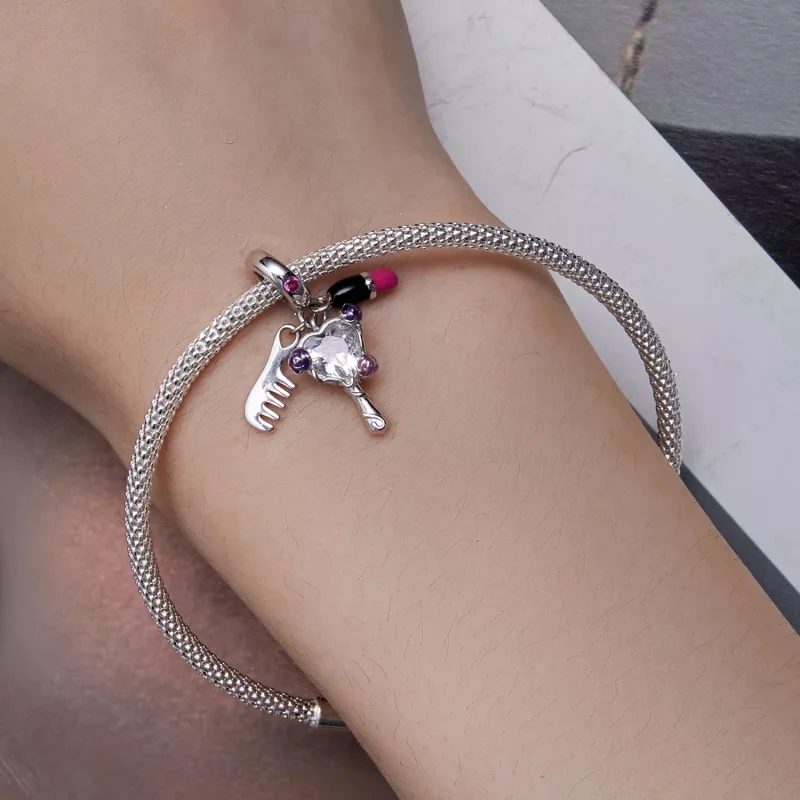 (imagen para) Pendiente de estilo Pandora con peine, lápiz labial y espejo - SCC2474 - Ver 4