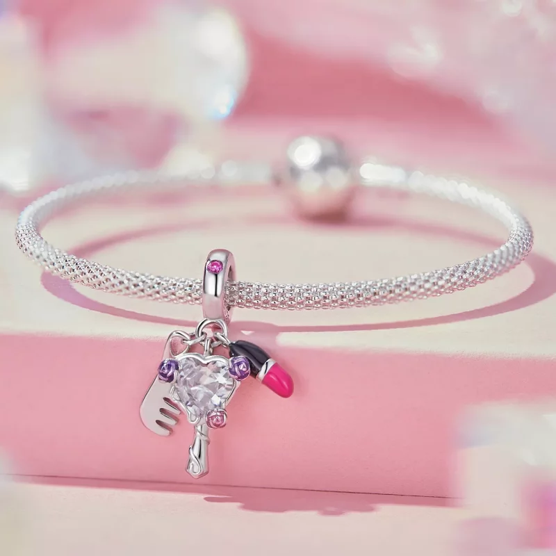 (imagen para) Pendiente de estilo Pandora con peine, lápiz labial y espejo - SCC2474 - Ver 5