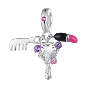 Pendiente de estilo Pandora con peine, lápiz labial y espejo - SCC2474 (imagen para) Pendiente de estilo Pandora con peine, lápiz labial y espejo - SCC2474