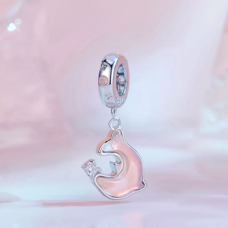 (imagen para) Pendiente de delfín rosa estilo Pandora - SCC2639 - Ver 2