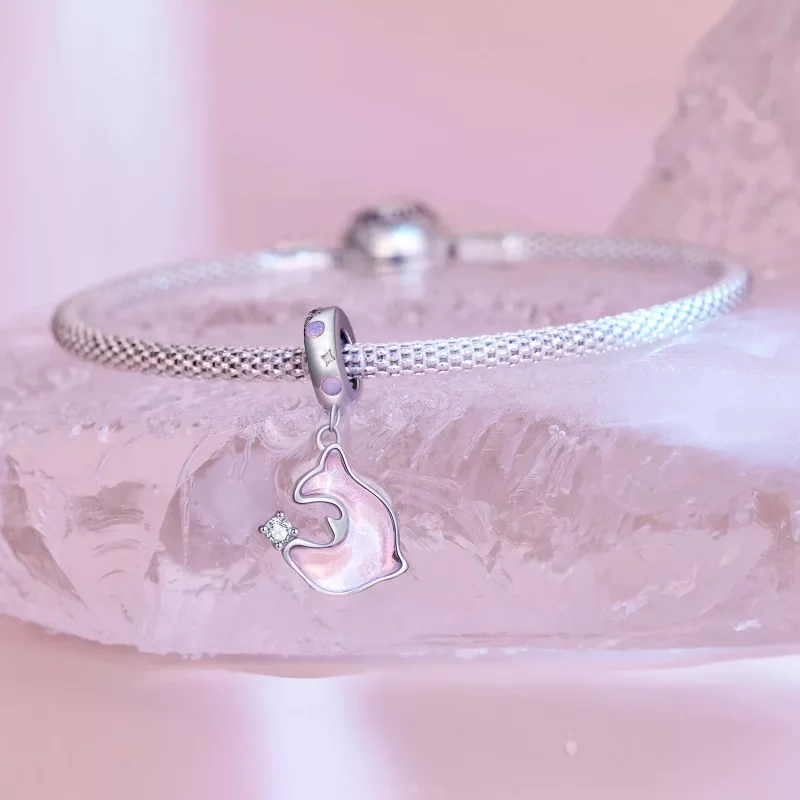 (imagen para) Pendiente de delfín rosa estilo Pandora - SCC2639 - Ver 3