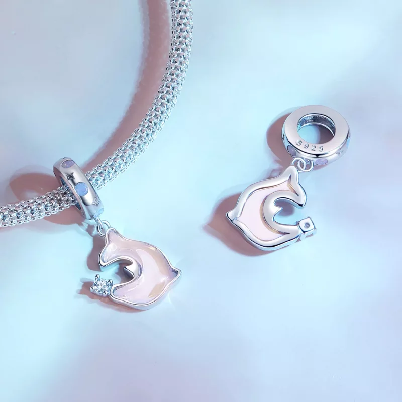 (imagen para) Pendiente de delfín rosa estilo Pandora - SCC2639 - Ver 4