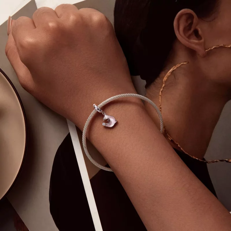 (imagen para) Pendiente de delfín rosa estilo Pandora - SCC2639 - Ver 5