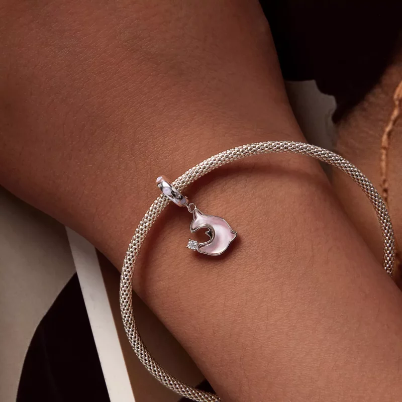 (imagen para) Pendiente de delfín rosa estilo Pandora - SCC2639 - Ver 6