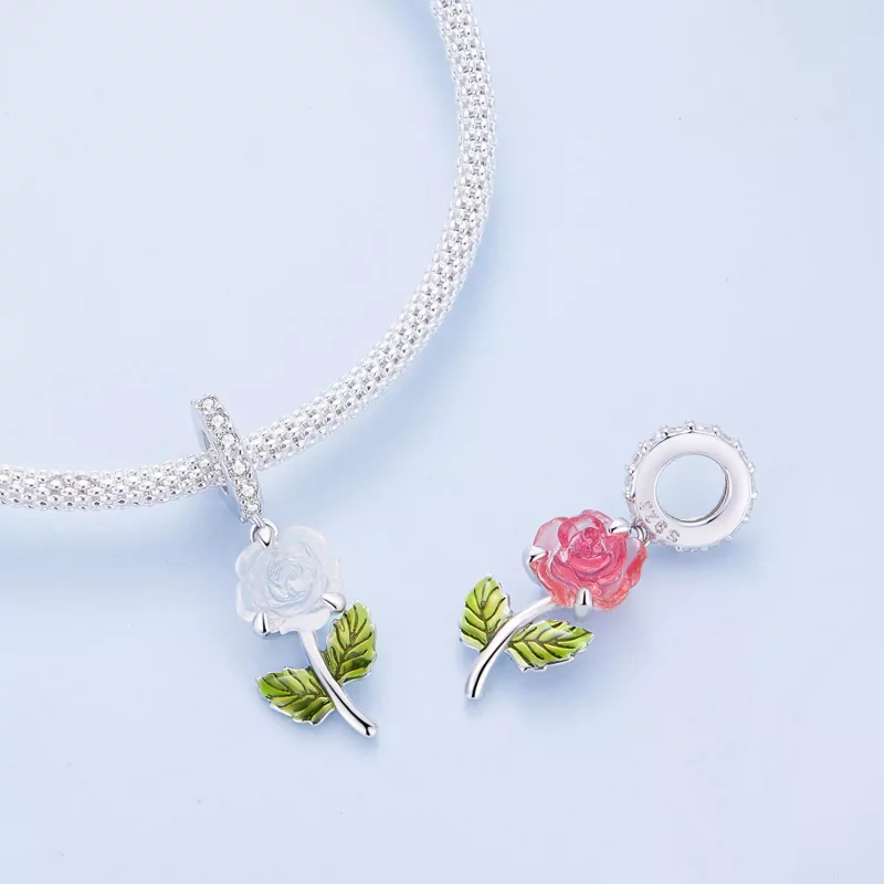 (imagen para) Pendiente de Rosa de Cristal Estilo Pandora - BSC824 - Ver 4