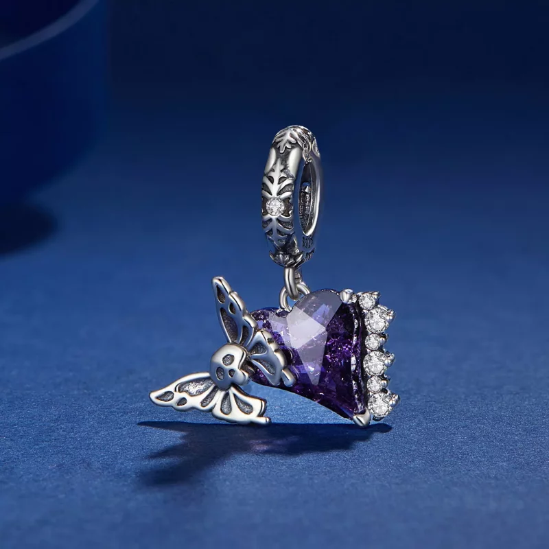 (imagen para) Pendiente de Silicona con Colgante de Calavera y Mariposa al Estilo Pandora - BS - Ver 2