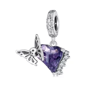 (imagen para) Pendiente de Silicona con Colgante de Calavera y Mariposa al Estilo Pandora - BSC912